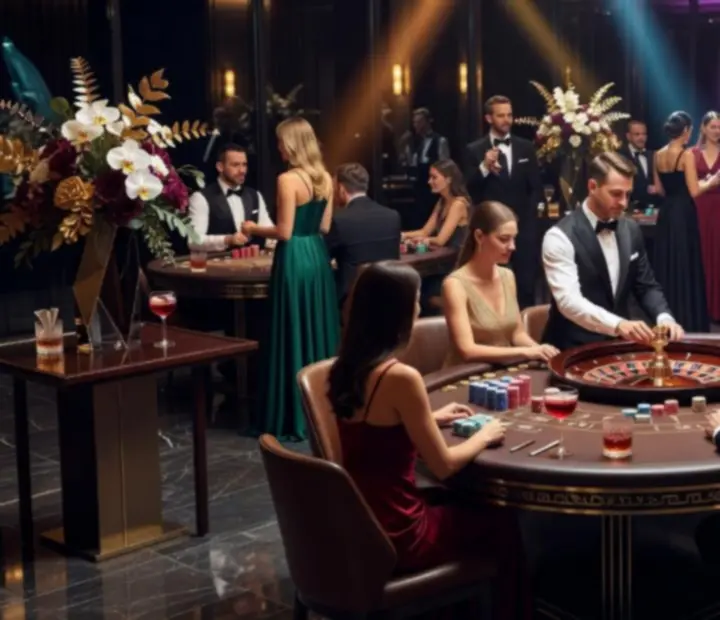 Ekskluzywne mobilne kasyno eventowe NAXSOL ENTERPRISES LTD z eleganckimi stołami do pokera, ruletki i blackjacka bez hazardu.